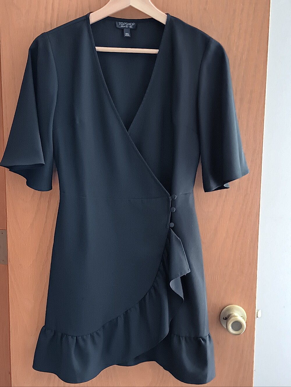 Topshop Black Ruffle Hem Wrap Mini Dress